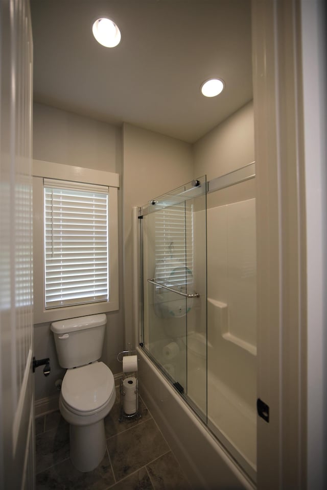 1060 Legend Dr, Greensboro, GA 30642 - bathroom featuring enclosed tub / shower combo, tile patterned flooring, and recessed lighting