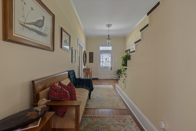 406 Madison Ave, Eatonton, GA 31024 - corridor with hardwood / wood-style flooring, crown molding, and baseboards