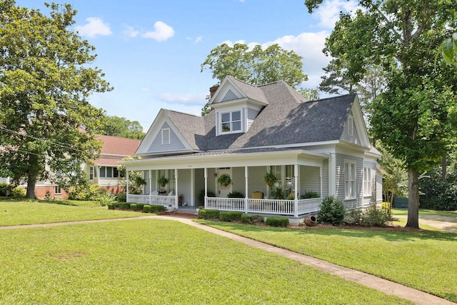 406 Madison Ave, Eatonton, GA 31024 - view of front of house featuring covered porch, a shingled roof, and a front lawn