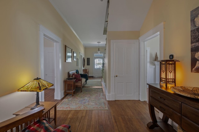406 Madison Ave, Eatonton, GA 31024 - hall with dark wood finished floors and ornamental molding
