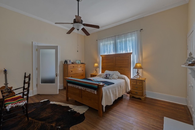 406 Madison Ave, Eatonton, GA 31024 - bedroom with crown molding, hardwood / wood-style floors, baseboards, and a ceiling fan
