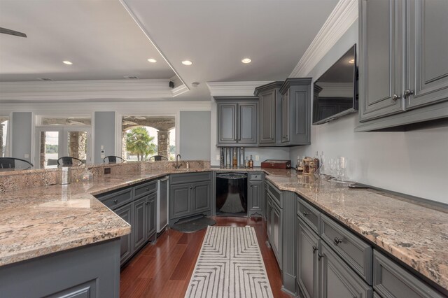 kitchen with sink, black dishwasher, and gray cabinetry
