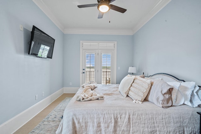 112-UNIT309 Indian Summer Path, Eatonton, GA 31024 - bedroom with access to outside, ornamental molding, baseboards, carpet floors, and a ceiling fan