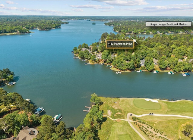 1140 Plantation Point Dr, Greensboro, GA 30642 - bird's eye view with a water view and view of golf course