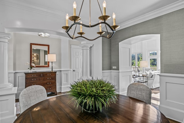 1140 Plantation Point Dr, Greensboro, GA 30642 - dining room featuring ornamental molding, wainscoting, and a decorative wall
