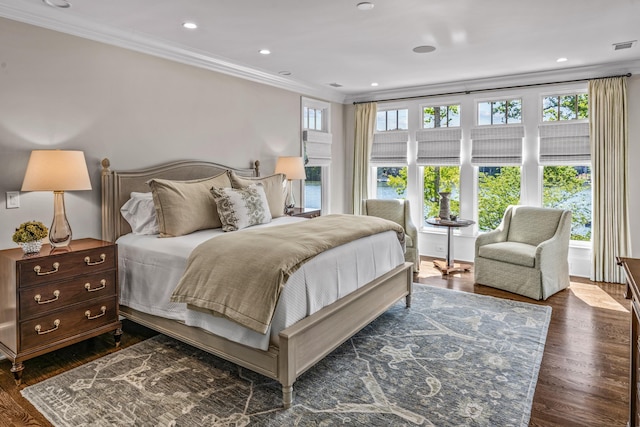 1140 Plantation Point Dr, Greensboro, GA 30642 - bedroom featuring crown molding, recessed lighting, and dark wood-style floors
