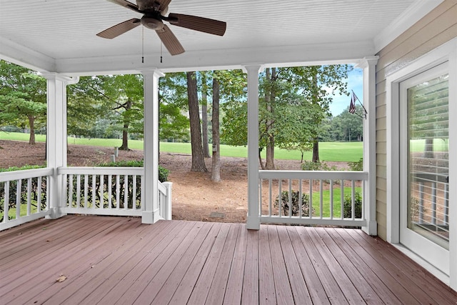 wooden terrace with ceiling fan