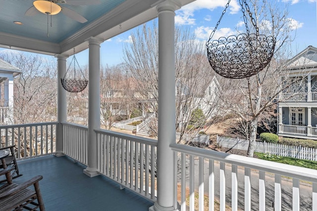 balcony with a ceiling fan