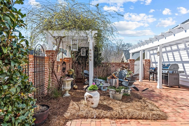 view of yard featuring a patio and fence