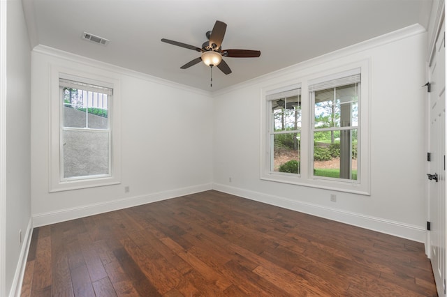 1080 Club Pointe Cir, Greensboro, GA 30642 - spare room featuring dark wood-type flooring, ceiling fan, and ornamental molding
