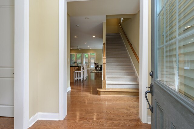 foyer entrance with hardwood / wood-style floors