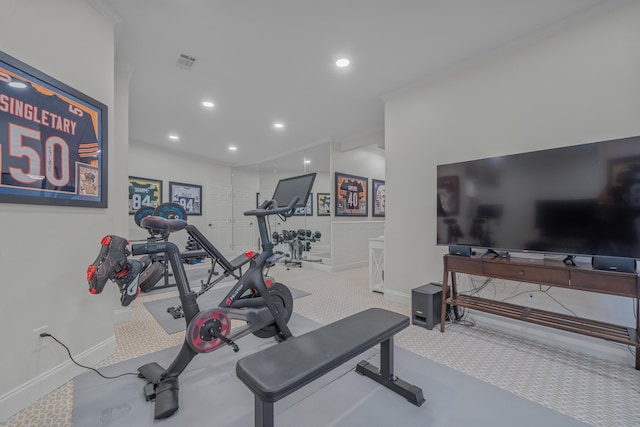 workout room with light carpet