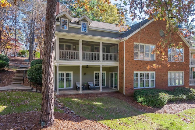 1061B Club House Ln, Greensboro, GA 30642 - rear view of property with stairway, a patio, brick siding, and a ceiling fan
