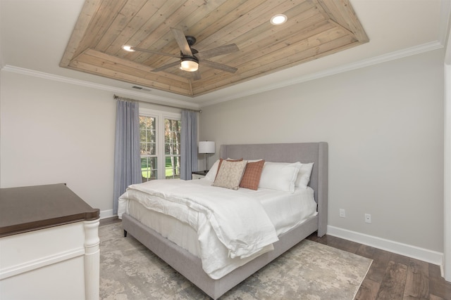 1061B Club House Ln, Greensboro, GA 30642 - bedroom with baseboards, wood finished floors, wooden ceiling, and a raised ceiling