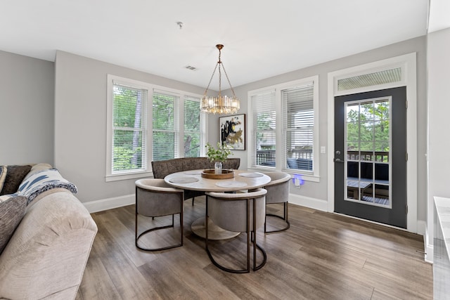 1010F Tailwater, Greensboro, GA 30642 - dining space with baseboards, a chandelier, plenty of natural light, and wood finished floors