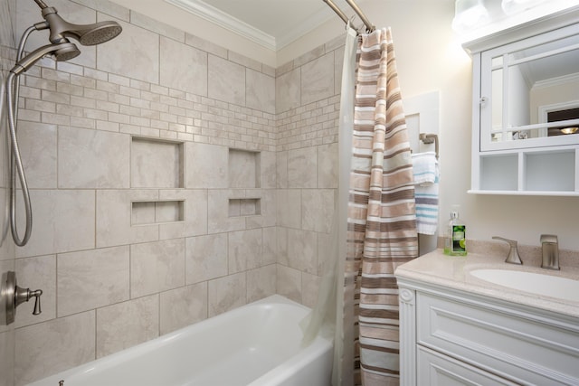 1020 Tallesse Trl, Greensboro, GA 30642 - bathroom with crown molding, shower / bath combination with curtain, and vanity