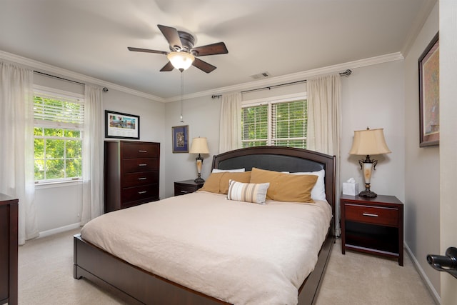 1020 Tallesse Trl, Greensboro, GA 30642 - bedroom with light carpet, baseboards, multiple windows, and ornamental molding