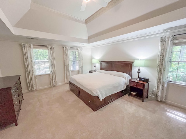 1020 Tallesse Trl, Greensboro, GA 30642 - bedroom featuring ornamental molding, light colored carpet, baseboards, and ceiling fan