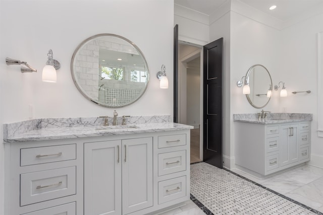 1100 Neary Rdg, Greensboro, GA 30642 - bathroom with marble finish floor, two vanities, a sink, and baseboards
