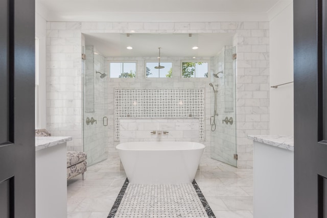 1100 Neary Rdg, Greensboro, GA 30642 - bathroom with a freestanding bath, marble finish floor, and a stall shower