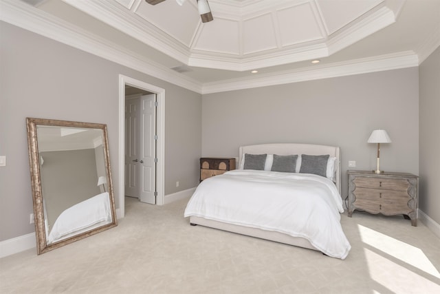 1191 Cory Cir, Greensboro, GA 30642 - bedroom featuring crown molding, light carpet, a ceiling fan, and recessed lighting
