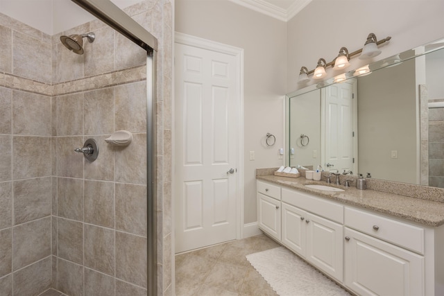 1191 Cory Cir, Greensboro, GA 30642 - bathroom featuring a stall shower, vanity, and ornamental molding