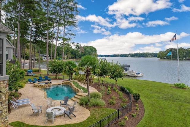 1191 Cory Cir, Greensboro, GA 30642 - view of pool featuring a patio, a water view, a pool with connected hot tub, and a dock