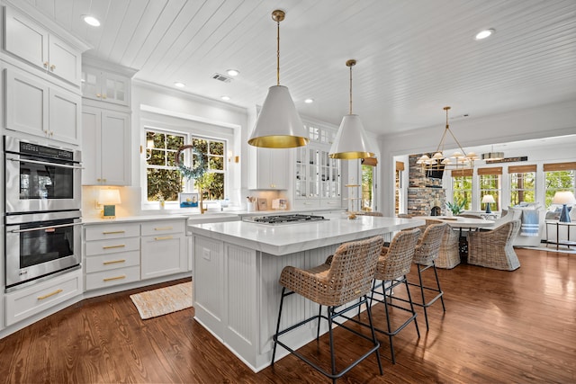 1081 Terrell Cir, Greensboro, GA 30642 - kitchen featuring appliances with stainless steel finishes, dark wood-type flooring, white cabinetry, a center island, and recessed lighting