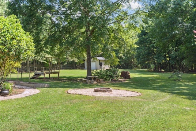 1120 Rawlings Dr, Rutledge, GA 30663 - view of yard with a fire pit and a shed