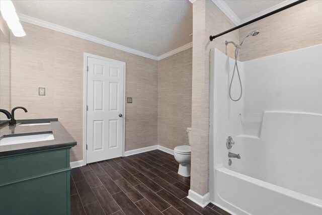 1120 Rawlings Dr, Rutledge, GA 30663 - full bath featuring bathtub / shower combination, crown molding, wood finished floors, double vanity, and a textured ceiling