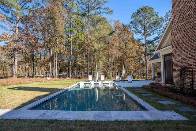 view of pool with a yard