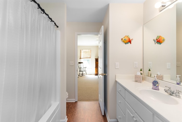 bathroom featuring vanity and wood-type flooring