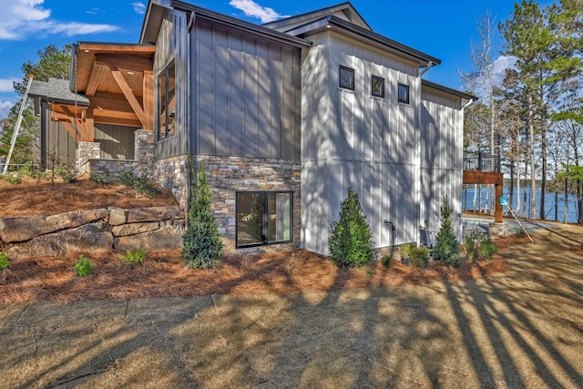 view of home's exterior with stone siding