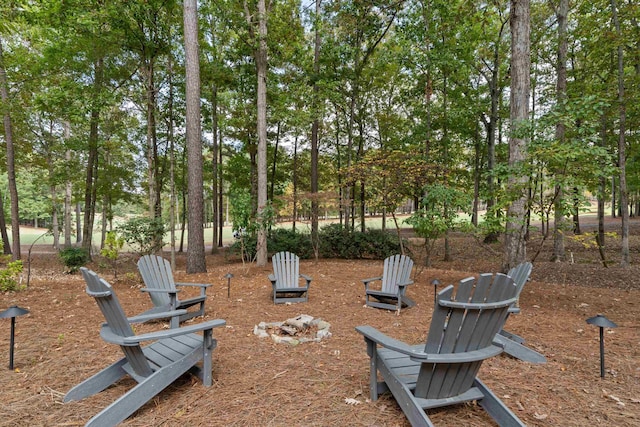 1011 Cartwright Ln, Greensboro, GA 30642 - view of yard with an outdoor fire pit and view of wooded area