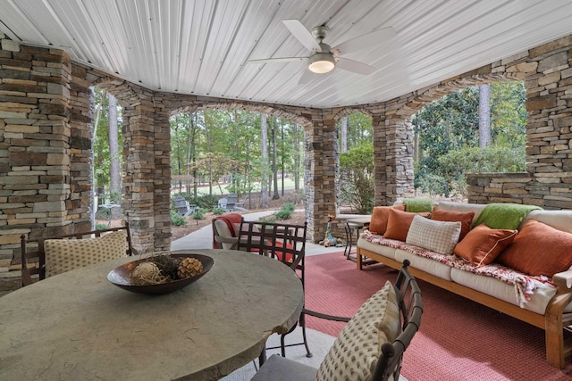 1011 Cartwright Ln, Greensboro, GA 30642 - view of patio featuring ceiling fan, outdoor dining area, and an outdoor hangout area