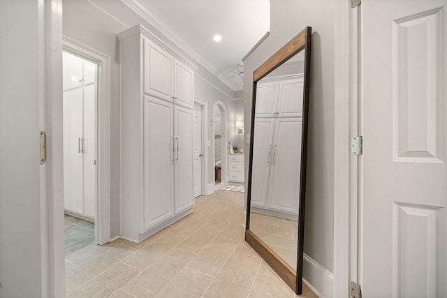 1011 Cartwright Ln, Greensboro, GA 30642 - hallway with crown molding and light tile patterned floors