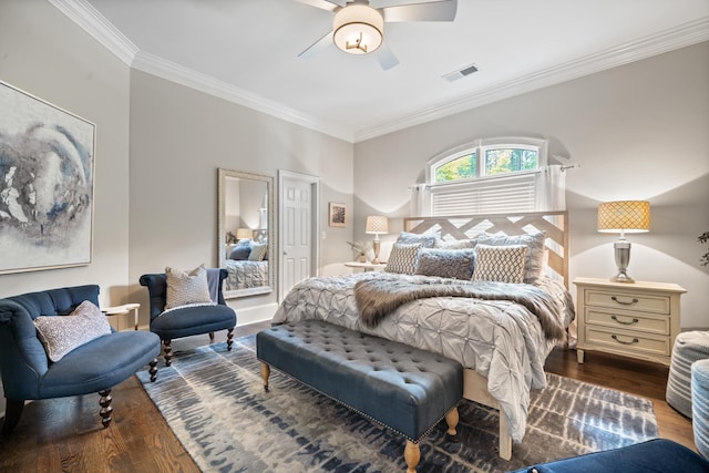 1011 Cartwright Ln, Greensboro, GA 30642 - bedroom with crown molding, wood finished floors, and a ceiling fan