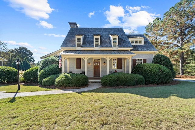 view of front of property with a front yard and a porch