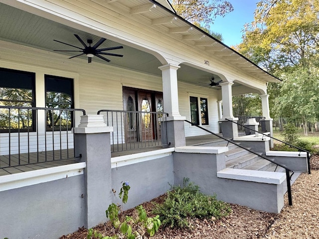 exterior space with ceiling fan and covered porch