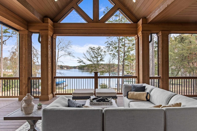 1031 Fish Trap Shls, Greensboro, GA 30642 - sunroom with a water view and lofted ceiling