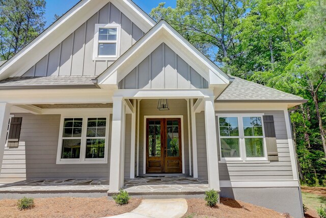 property entrance with french doors