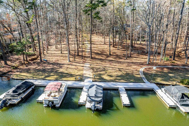 view of dock with a water view