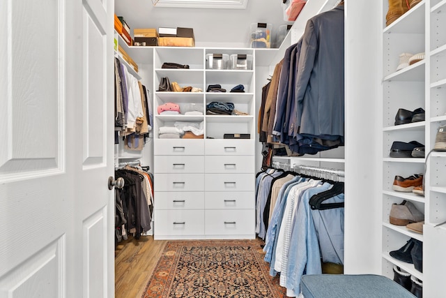 spacious closet featuring dark hardwood / wood-style floors