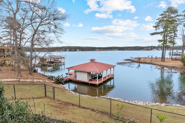 dock area featuring a water view