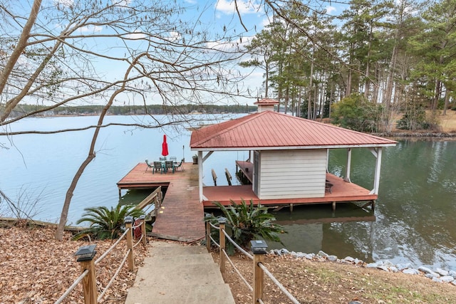 view of dock featuring a water view