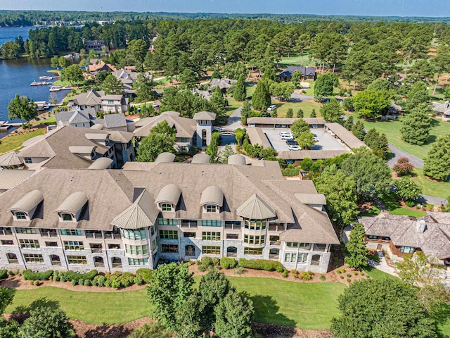 aerial view featuring a water view