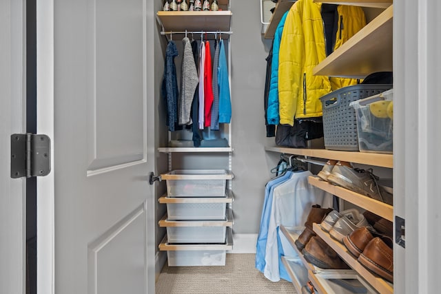 walk in closet with carpet floors