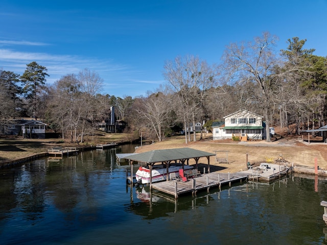 view of dock with a water view