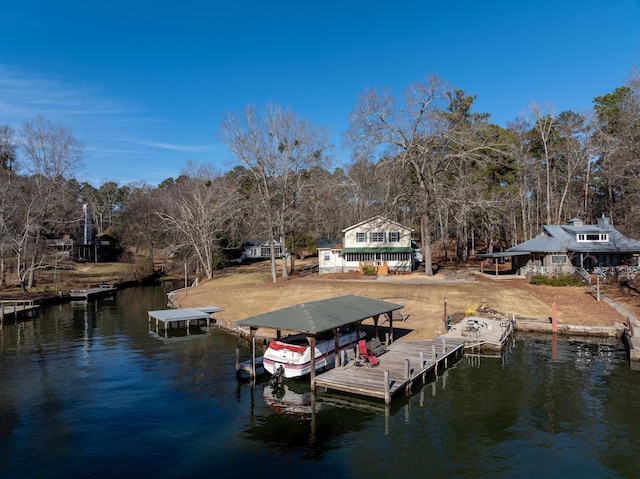 view of dock with a water view