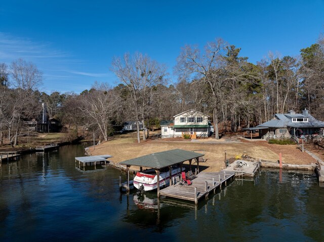 view of dock with a water view